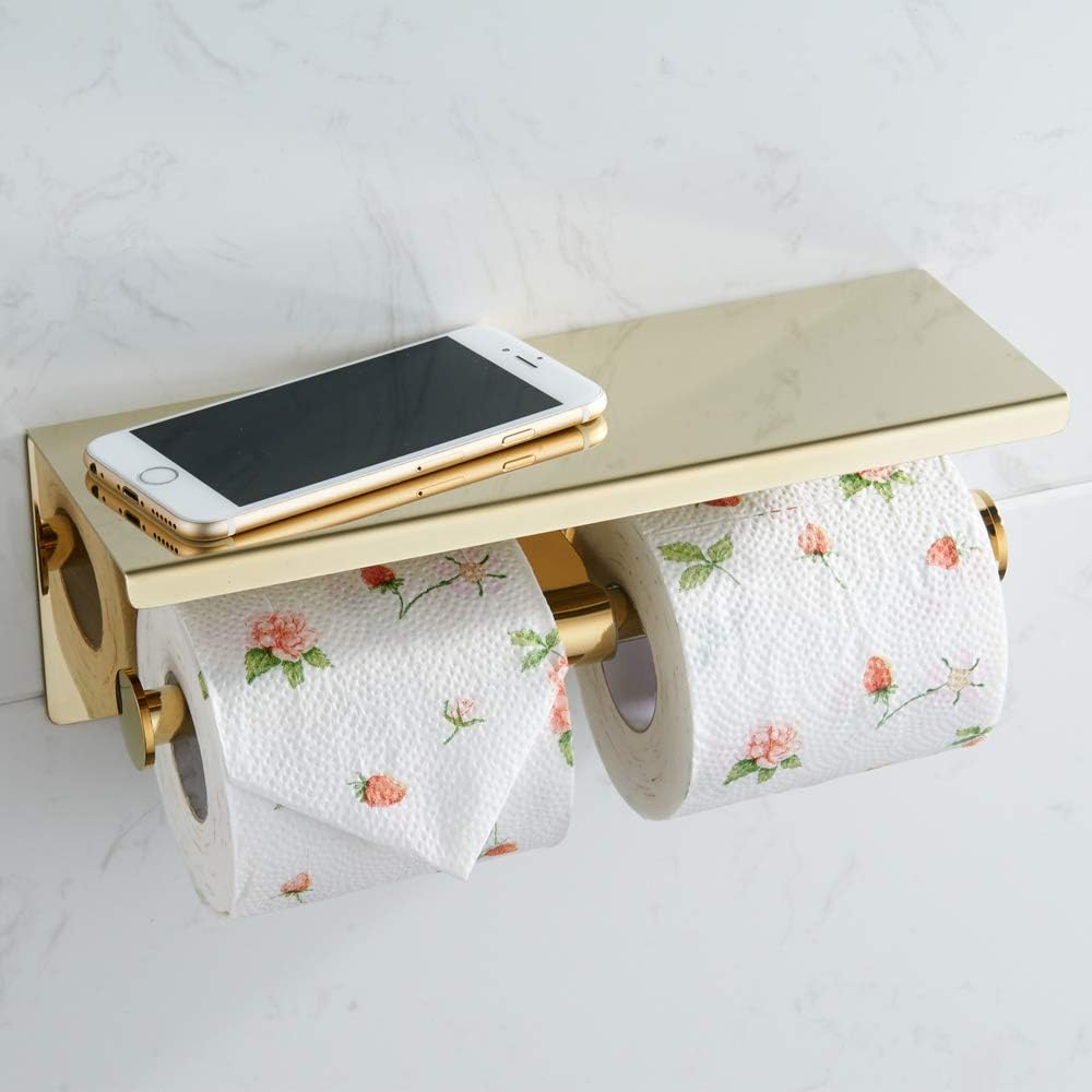 Double Toilet Paper Holder with Shelf Brushed Nickel Toilet Paper Holder Wall Mounted
