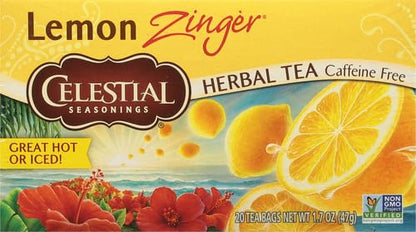 Celestial Seasonings Raspberry Zinger Herbal Tea, Caffeine Free, 20 Tea Bags Box