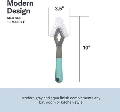 Casabella Smart Scrub Heavy-Duty Tile and Grout Brush for Tile Joints, Grout Cleaner Brush with Nonslip Handle, Gray/Aqua