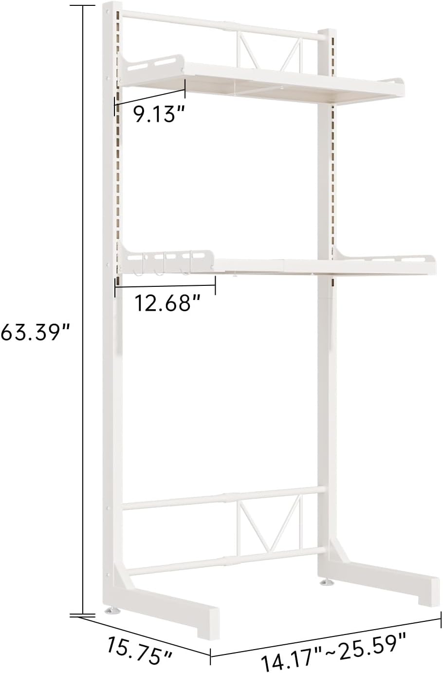 Carbon Steel Over Washer and Dryer Shelf, 2 Tier Bulkhead Laundry Room Storage and Organization Riser, Above Toilet Rack, (14.17“-25.59”) W*15.75 “D*63.39 ”H, Gray