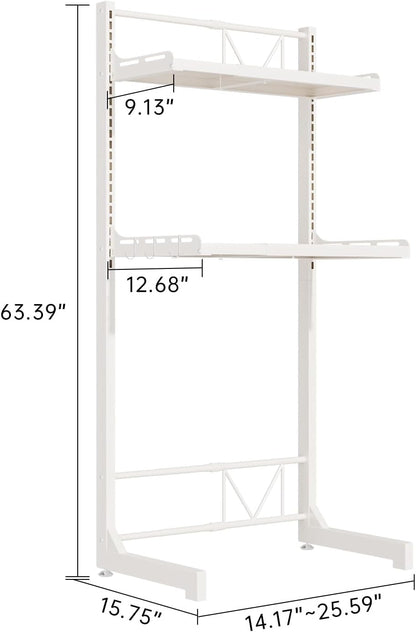 Carbon Steel Over Washer and Dryer Shelf, 2 Tier Bulkhead Laundry Room Storage and Organization Riser, Above Toilet Rack, (14.17“-25.59”) W*15.75 “D*63.39 ”H, Gray