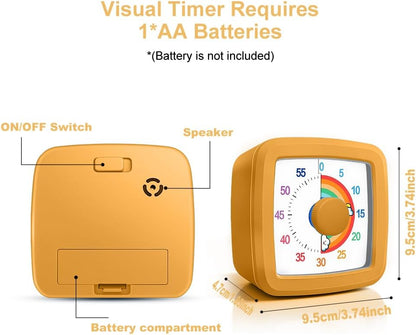 Visual Timer for Kids & Adults, 60 Minute Rainbow Countdown Timer, Time Management Tool for Classroom, Home, Kitchen, Office, School