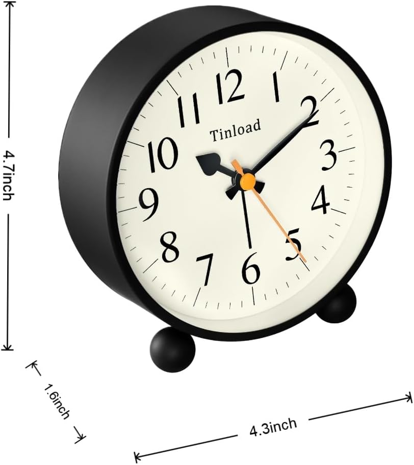 Tinload 4.5" Vintage Retro Analog Alarm Clock, Super Silent Non Ticking Small Clock with Manual Light, Snooze, Battery Operated, for Living Room, Bedroom, Bedside, Desk(Blue)