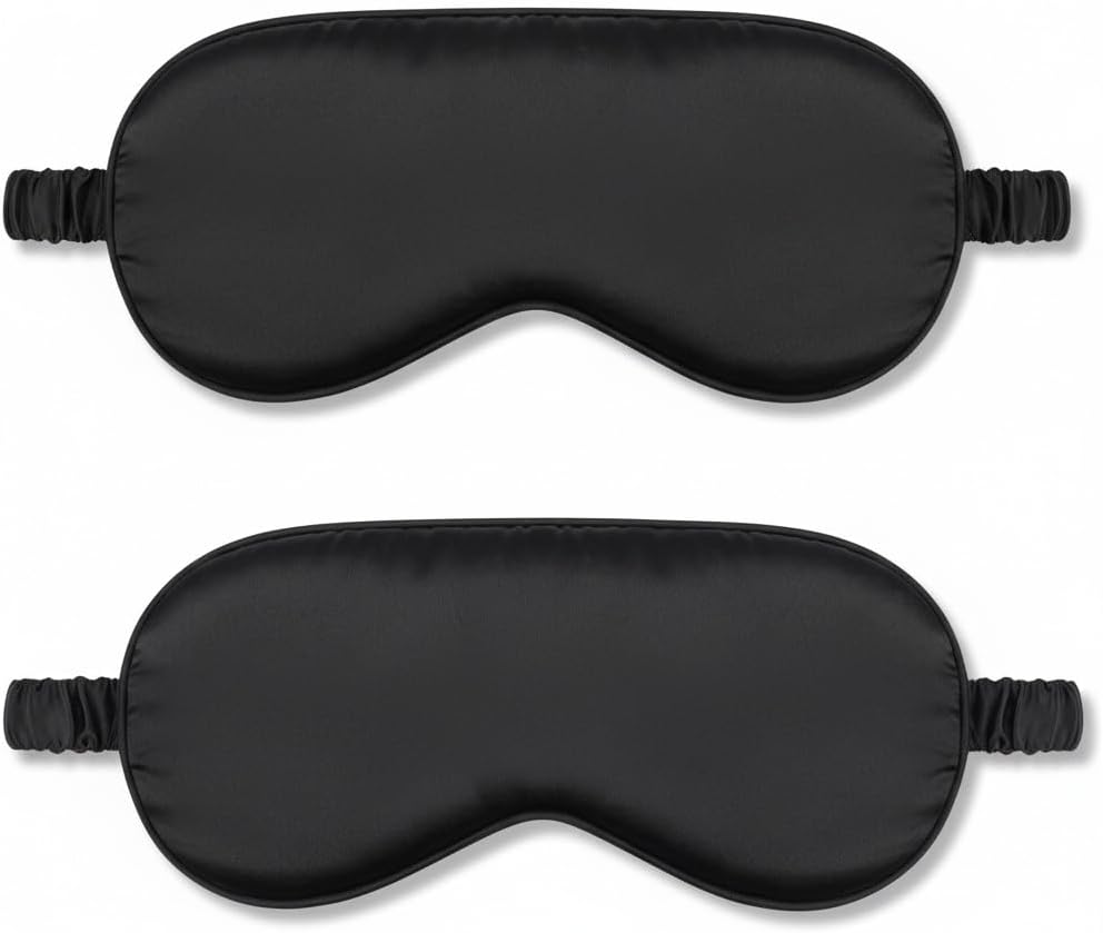 IEKEODI 2 Pack Sleep Masks, Blackout Eye Masks for Sleeping, (Black+Purple) | Silky Soft Comfort, Light Blocking Blindfold Design, Gentle Elastic Fit, Smooth Skin Feel, Travel and Nap Ready