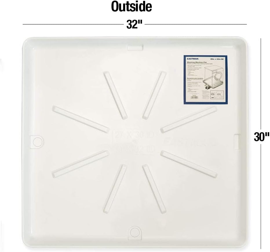 Eastman Washing Machine Drain Pan, 30 Inch x 32 Inch OD, Plastic Tray, White, 52525