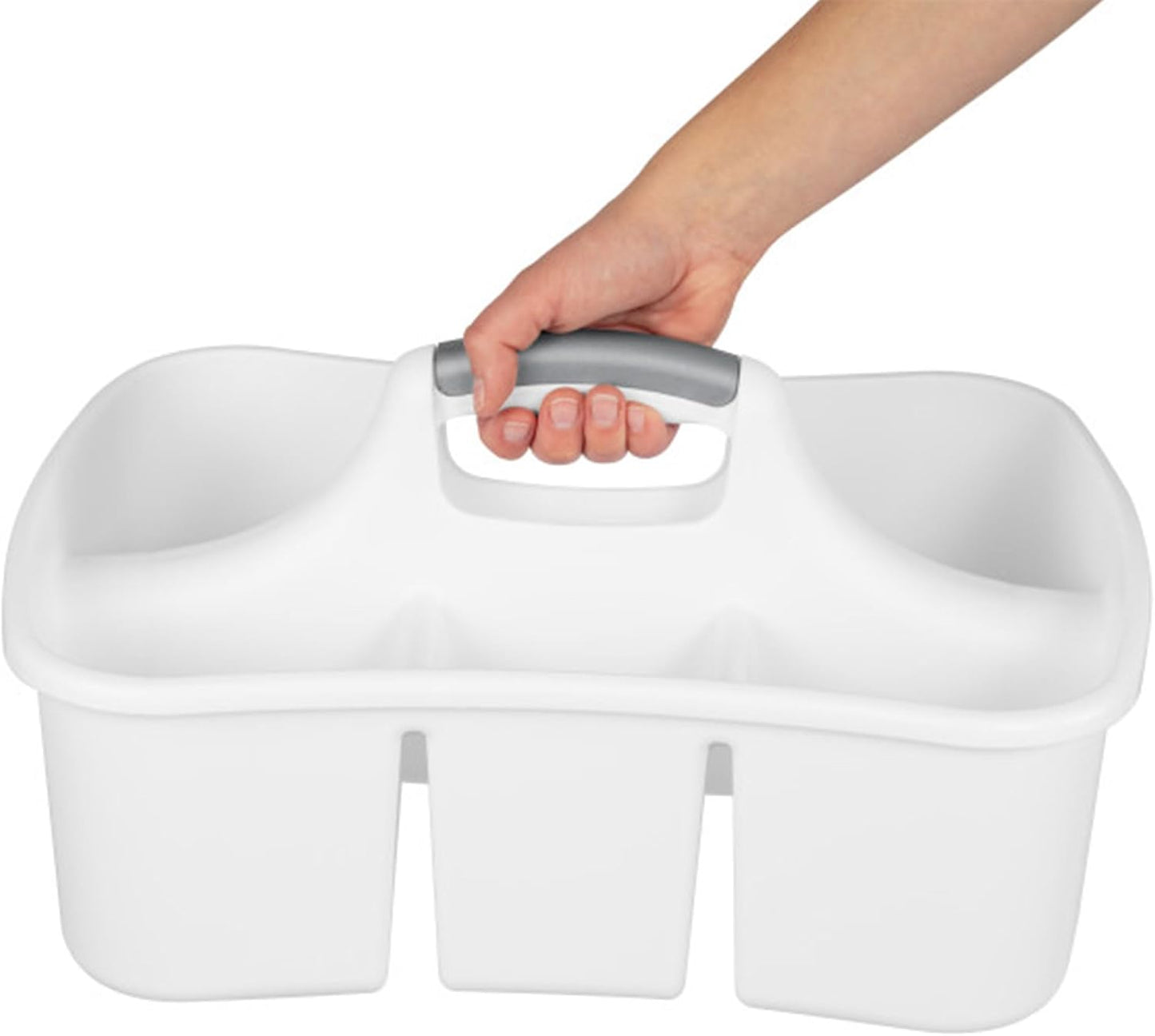 Sterilite Divided Ultra Caddy Storage Organizer for Bathroom, White, 4-Pack | Large Organization Holders and Stackable Plastic Containers for Toilet, Sink, Laundry, and Kitchen Cleaning Supplies