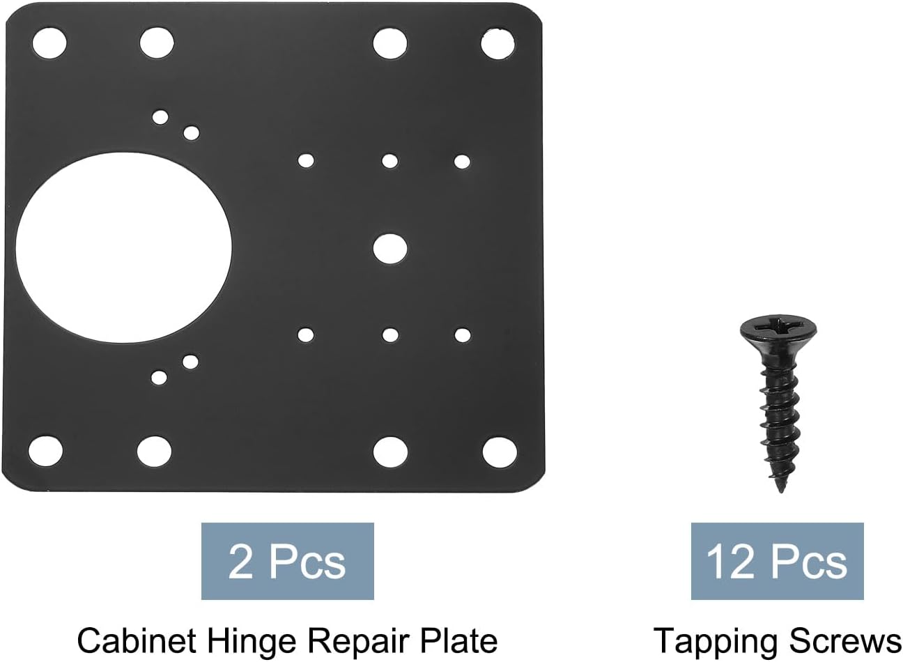uxcell Cabinet Hinge Repair Plate, 2 Set 90mm/3.54" Stainless Steel Kitchen Cupboard Door Hinge Repair Plate Kit Includes Fixing Screws for Wooden Kitchen Cabinet Doors, Black