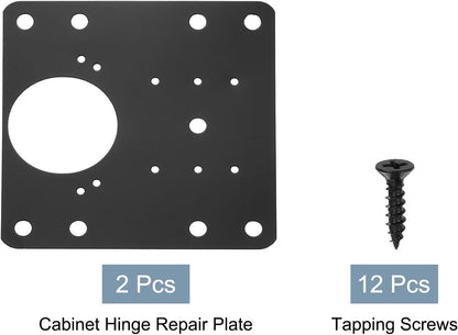 uxcell Cabinet Hinge Repair Plate, 2 Set 90mm/3.54" Stainless Steel Kitchen Cupboard Door Hinge Repair Plate Kit Includes Fixing Screws for Wooden Kitchen Cabinet Doors, Black