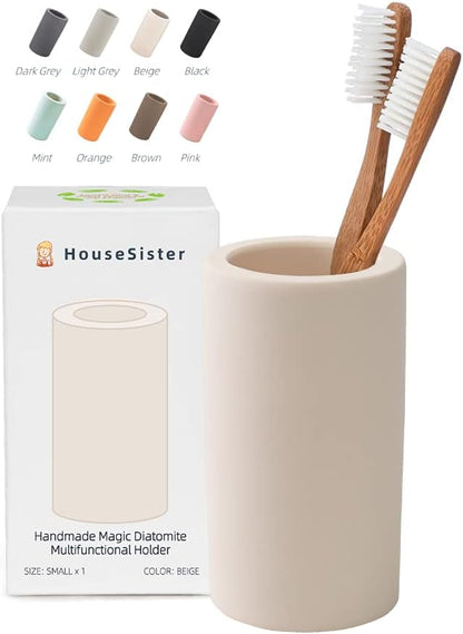 Fast-Drying Diatomite Toothbrush Holder - Bathroom Countertop Organizer Stand for Toothpaste, Makeup Brushes, Razors & Accessories (Dark Grey)