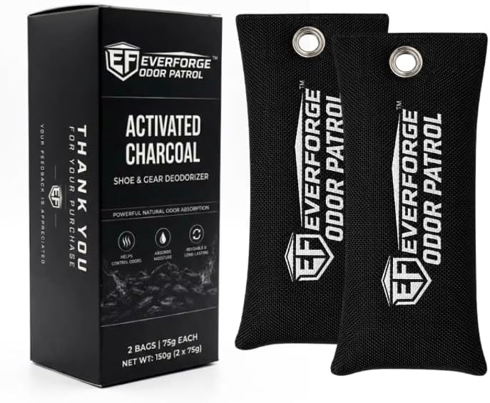 EverForge Odor Patrol Charcoal Deodorizer Bags, Natural Odor Absorber for Shoes & Sneakers, Gym Bags, Lockers, Sports Gear, & Cars, Activated Charcoal, 2-Pack, Unscented
