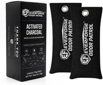 EverForge Odor Patrol Charcoal Deodorizer Bags, Natural Odor Absorber for Shoes & Sneakers, Gym Bags, Lockers, Sports Gear, & Cars, Activated Charcoal, 2-Pack, Unscented
