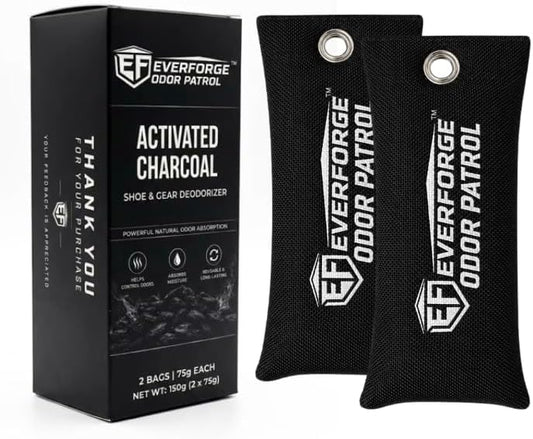 EverForge Odor Patrol Charcoal Deodorizer Bags, Natural Odor Absorber for Shoes & Sneakers, Gym Bags, Lockers, Sports Gear, & Cars, Activated Charcoal, 2-Pack, Unscented