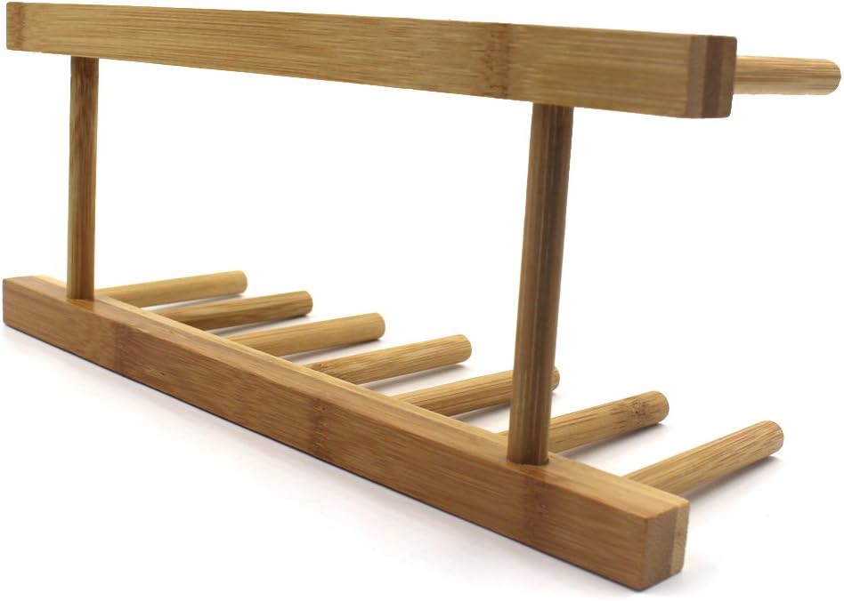 INNERNEED Bamboo Wooden Dish Rack, Vertical Plate & Lid Organizer | for Kitchen Cabinet or Countertop, Drying Stand for Dishes, Cutting Boards