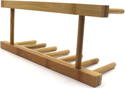 INNERNEED Bamboo Wooden Dish Rack, Vertical Plate & Lid Organizer | for Kitchen Cabinet or Countertop, Drying Stand for Dishes, Cutting Boards