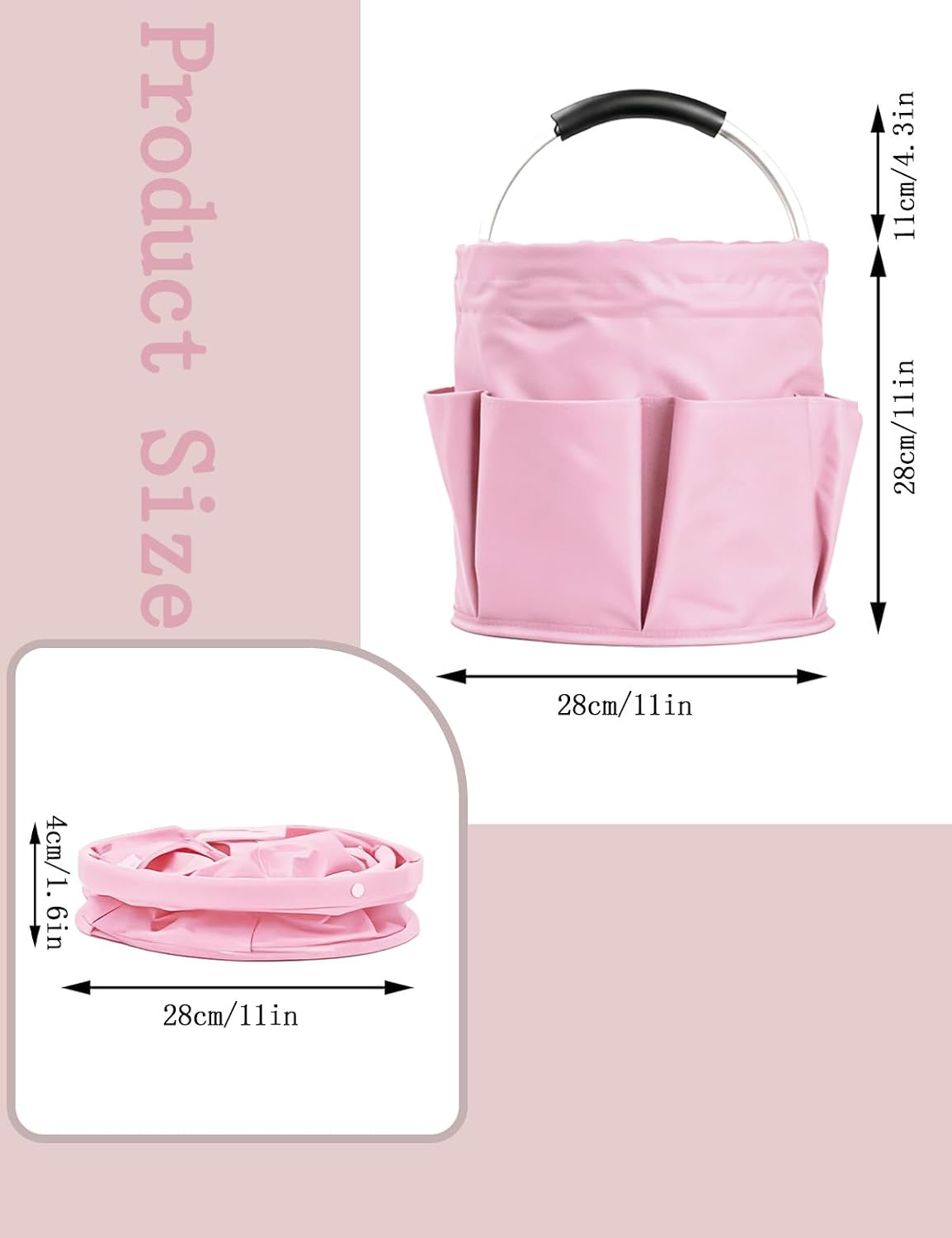 Cleaning Caddy with Handle, for Cleaning Supplies Organizer Bucket | Foldable Storage Tote with 6 Pockets,17L Large Capacity Basket for Household Organizer,Laundry Room,Bathroom & Home