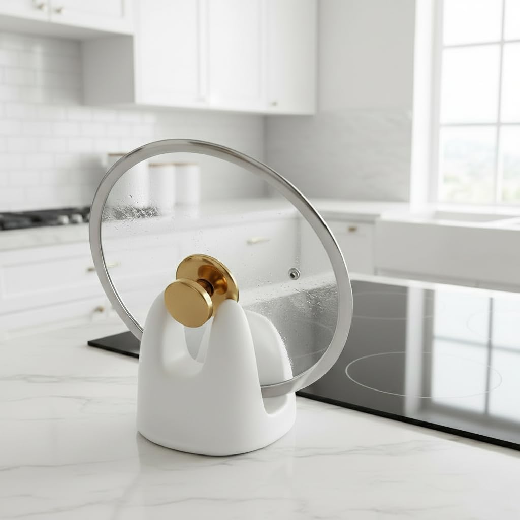 Nihow Ceramic Pot Lid Holder While Cooking for Kitchen Counter/Stove Top | Blue,Stable, Dishwasher Safe, Keep Counter Top Tidy and Clean,Water Proof,Saving Space,Heat Resistant