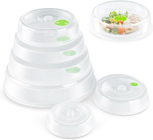 Flexzion Microwave Plate Covers Set of 5 - BPA-Free Microwave Cover with Adjustable Steam Vent, Dishwasher Safe Microwave Splatter Cover, Transparent Plastic Food Covers for Microwave Cooking
