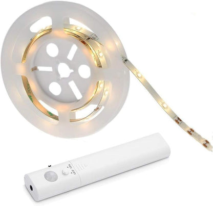 3.3Ft PIR Motion Sensor LED Cabinet Lights, Waterproof Battery Powered DC 5V 3528 Strip Tape Under Bed lamp Light for Closet Wardrobe Stairs Hallway(White)
