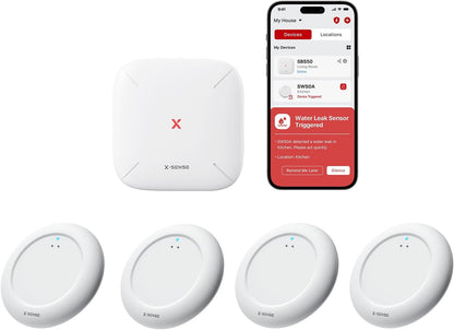 X-Sense Wi-Fi Water Leak Detector Kit, 120 dB, 3 Sensors + Base, SWS54 | Real-Time Alerts, 1804 ft Range, IP66 Waterproof, Detects Water as Low as 0.4 mm, for Sinks & Washers
