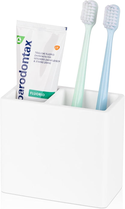 Diatomite Toothbrush Holder Toothpaste Organizer, Marble White | Quick Drying, Non-Slip, 2 Slots Kids Electric Tooth Brush Holder for Bathroom, for Countertop, Shower, Vanity