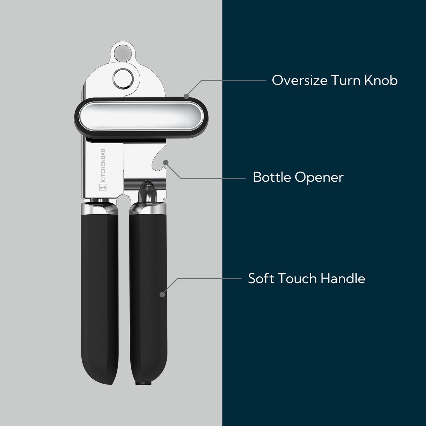 KITCHENDAO Manual Can Opener, Super Sharp Sandvik 12C27 Blade, Handheld Can Opener with Magnet, Smooth Edge Cut, Soft Grip, Oversized Knob for Seniors & Arthritis, Easy to Use, Black