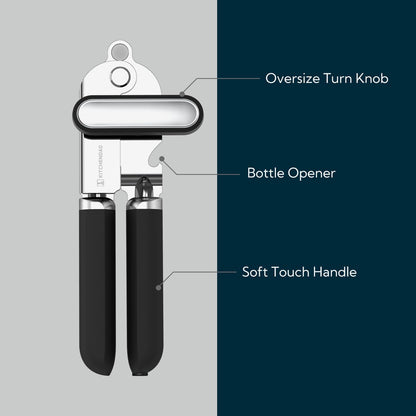 KITCHENDAO Manual Can Opener, Super Sharp Sandvik 12C27 Blade, Handheld Can Opener with Magnet, Smooth Edge Cut, Soft Grip, Oversized Knob for Seniors & Arthritis, Easy to Use, Black