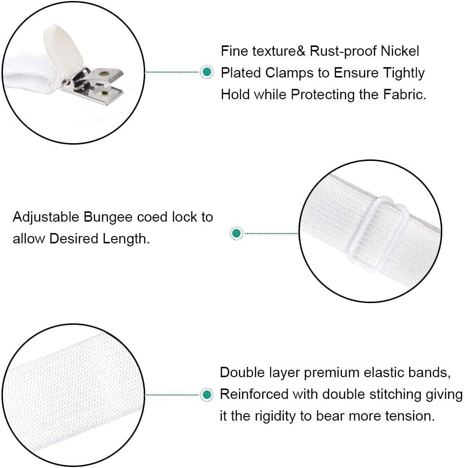 Adjustable Bed Sheet Straps Clips, Elastic Mattress Sheet Fasteners Holder and Suspenders, Grippers to Hold Sheet, Mattress, Sofa, Couch, Table Cloth, Recliner Ironing Board Cover and More