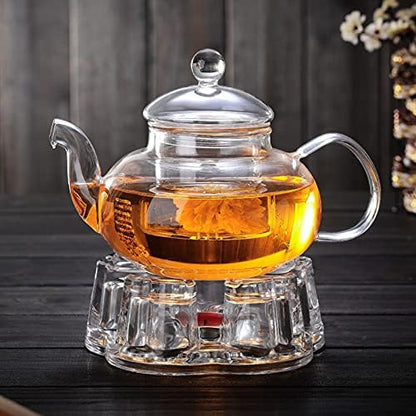 Jusalpha 11 PC-Glass Filtering Tea Maker Teapot with a Warmer and 6 Tea Cups Set (Version 2, 27-Oz) | 6 units of 1.7 oz tea cups, tea set comes with a 27 oz teapot with a removable infuser