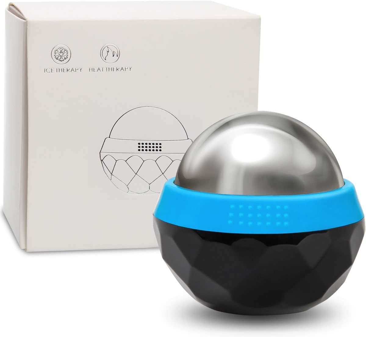 Coolrunner Cold Massage Roller Ball, Cryosphere Cold Massage Ball- Heat Therapy & Cold Therapy Relief with Cold Gel Core- Helps with Muscles Recovery and Inflammation for Shoulders, Neck (Black Blue) | Heat Therapy & Cold Therapy Relief, Helps with