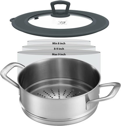 Vented Tempered Glass Universal Lid for Pot Pan Skillet with Heat Resistant Silicone Rim Microwave Splatter Lid Cover Microwave Safe Fit 11.5" 12" 12.5" Cookware, Dishwasher Safe Black
