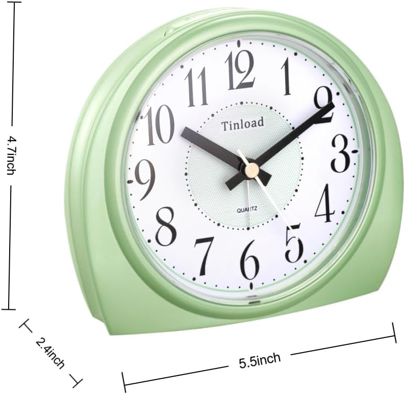 Tinload 5.5" Large Analog Alarm Clock Silent Non Ticking, Gentle Wake, Beep Sounds, Increasing Volume, Battery Operated Snooze and Manual Light, Easy Set