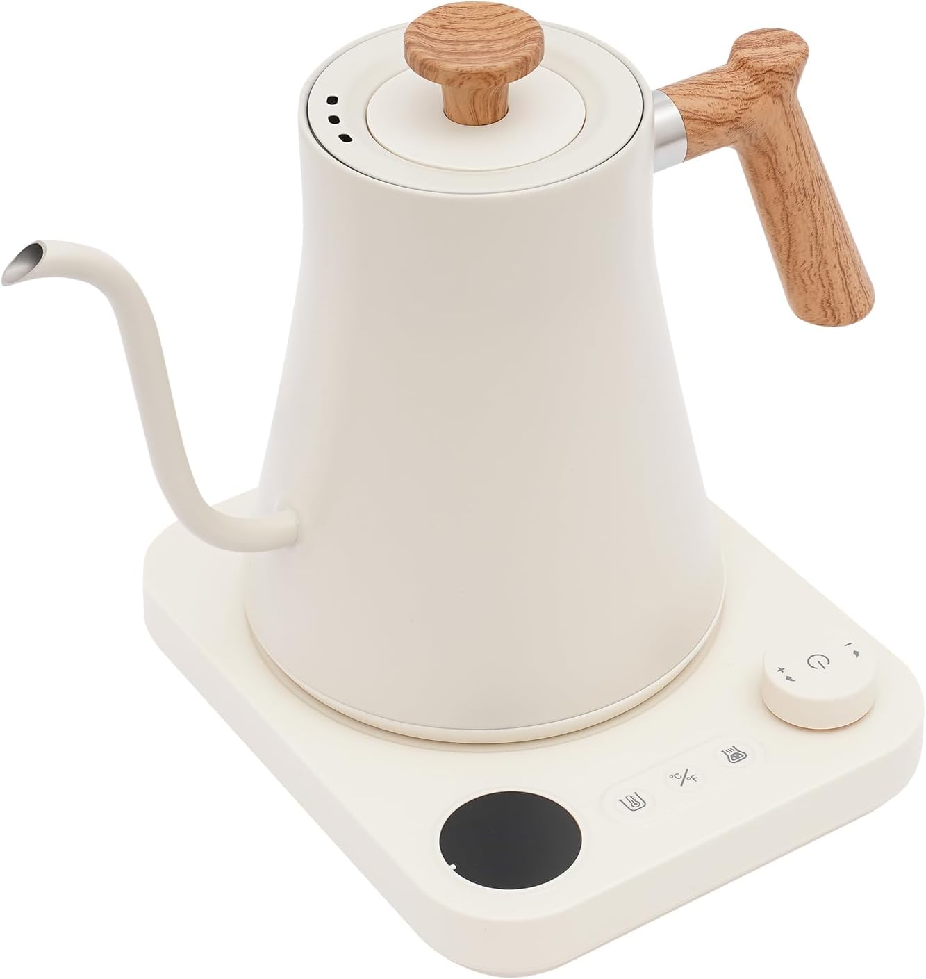 Gooseneck Electric Tea Kettle with Pour Over Pot with LED & Precise 1°F Temp Control,Keep Warm, Hot Water Kettle for Home/Office 304 Stainless Steel (White)