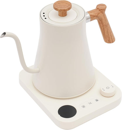 Gooseneck Electric Tea Kettle with Pour Over Pot with LED & Precise 1°F Temp Control,Keep Warm, Hot Water Kettle for Home/Office 304 Stainless Steel (White)