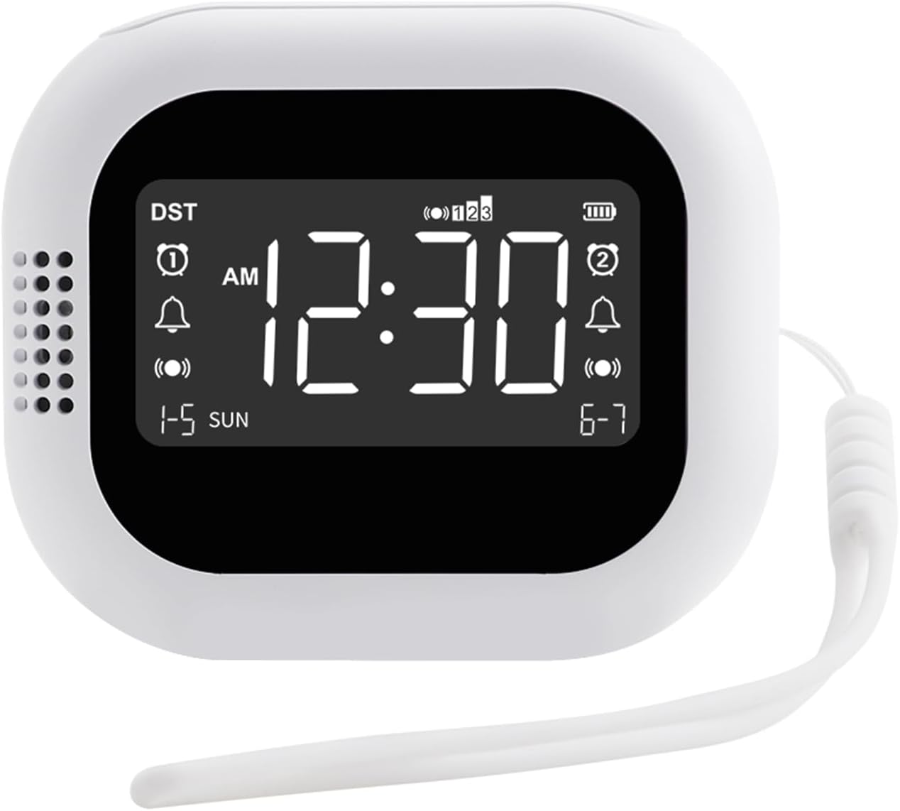 Alarm Clock for Heavy Sleepers, Rechargeable 1800mAh TypeC Dual Alarm 3-Level Vibration Vibrating, Bed Shaker with Child Lock, DST for Travel and Home Use (White) (White)