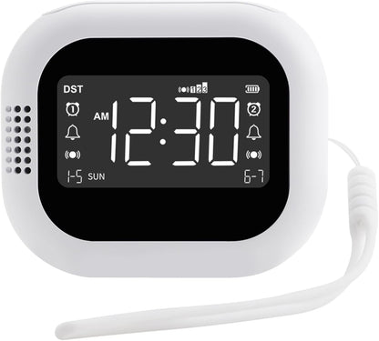 Alarm Clock for Heavy Sleepers, Rechargeable 1800mAh TypeC Dual Alarm 3-Level Vibration Vibrating, Bed Shaker with Child Lock, DST for Travel and Home Use (White) (White)