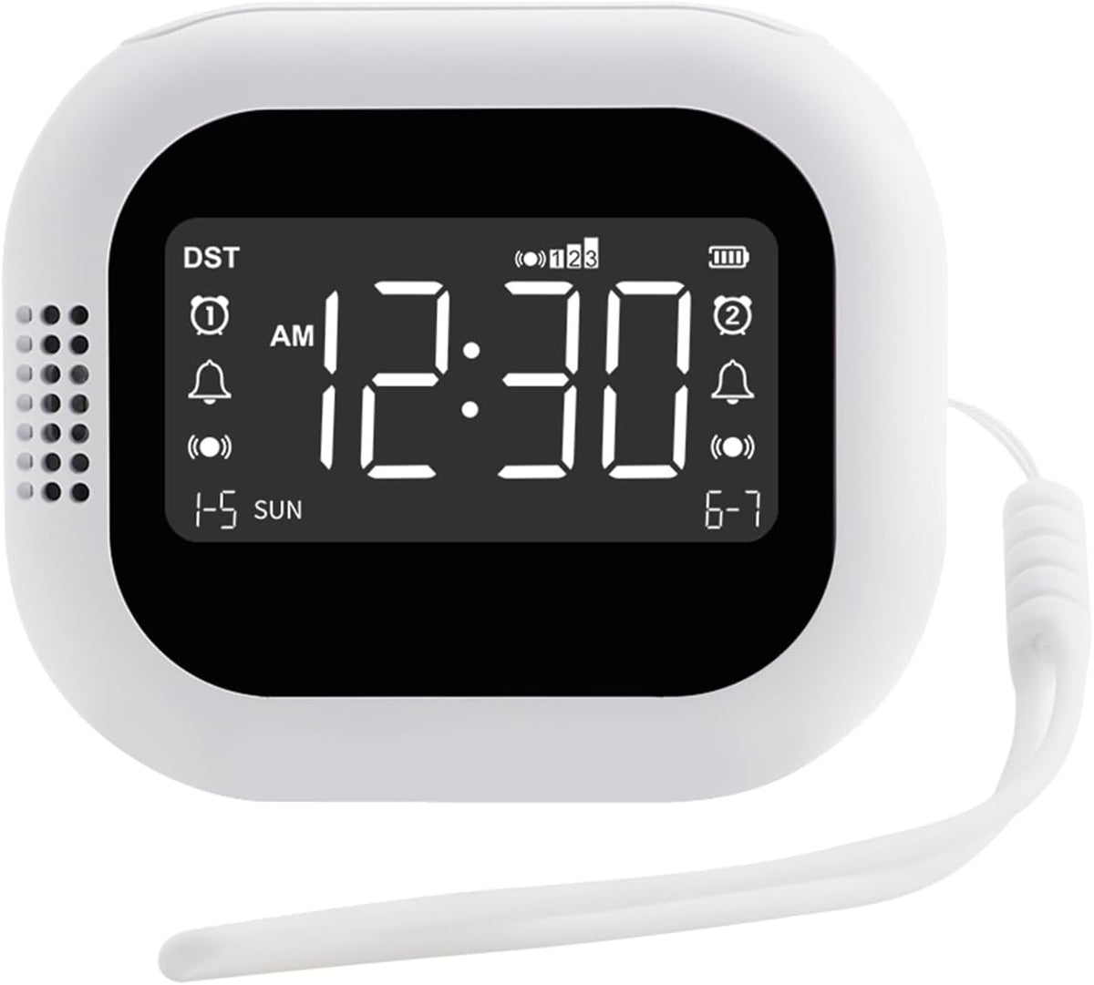 Alarm Clock for Heavy Sleepers, Rechargeable 1800mAh TypeC Dual Alarm 3-Level Vibration Vibrating, Bed Shaker with Child Lock, DST for Travel and Home Use (White) (White)