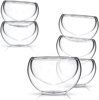 Glass Filtering Tea Maker Teapot with a Warmer and 6 Double-walled Tea Cups Set (Heating base, Standard)