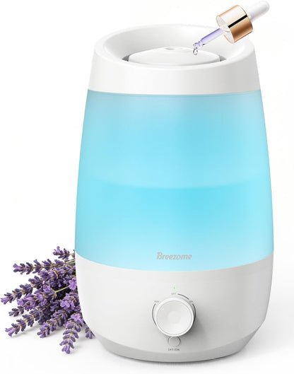 BREEZOME 2.5L Top Fill Humidifiers for Bedroom, 250ml/h Mist Output, 25hrs Humidifiers for Home, 7 Adjustable LED, Essential Oil Diffuser, 25dB Ultrasonic Humidifier for Baby and Indoor Plants, White | Ultrasonic Humidifiers for Home with 7 Adjustable