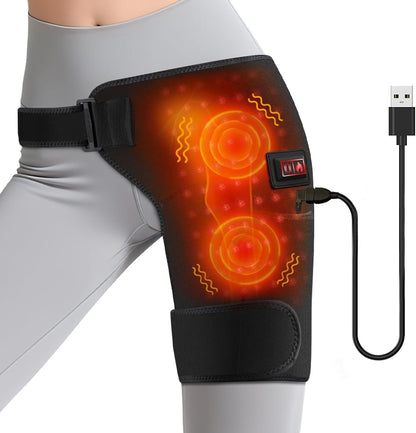 Red Light Hip Heating Pad for Sciatica & Hip Pain Relief, 5000mAh Built-in Battery Hip Brace with Vibration & 3 Heat Levels, Wearable Support for Lower Back, Thigh & Buttock