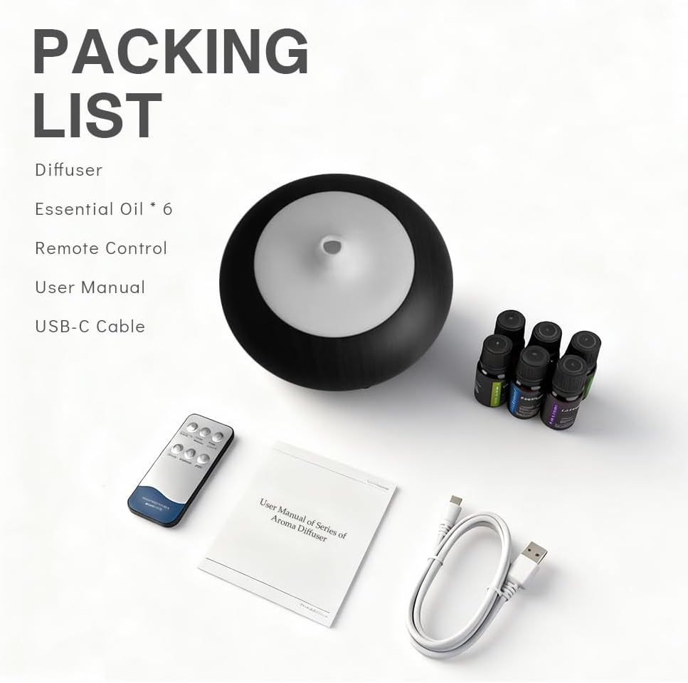 550ml Large Capacity Essential Oil Diffuser with 6 Essential Oil Set | Aromatherapy Ultrasonic Air Humidifier with Timer,7 Color LED Night Light,Waterless Auto-Off Functions for Home Spa