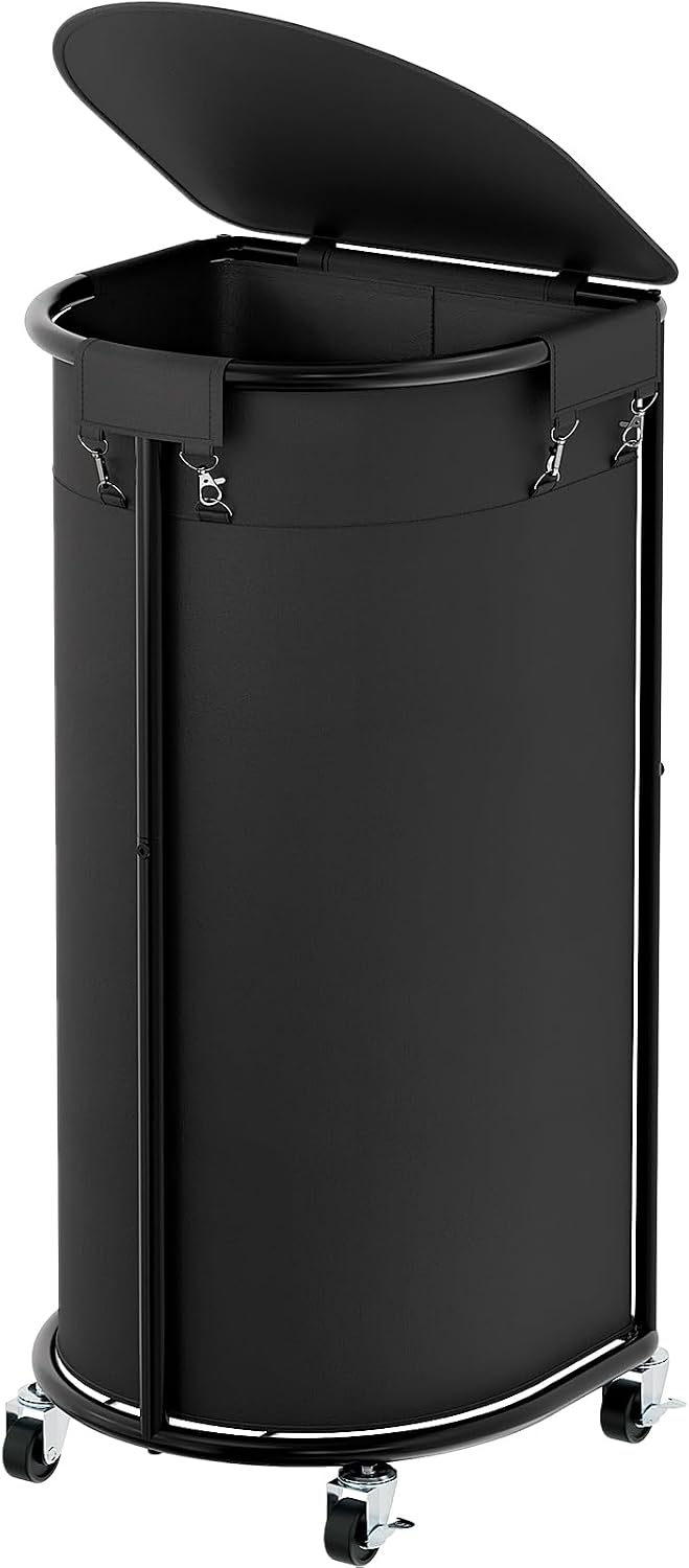 Laundry Hamper with Wheels and Lid, 100L Half Round Rolling Laundry Basket | Gasvadivum Sturdy Metal Frame Laundry Cart with Removable Bag, Dirty Clothes sorter Organizer for Bathroom, Bedroom, Black