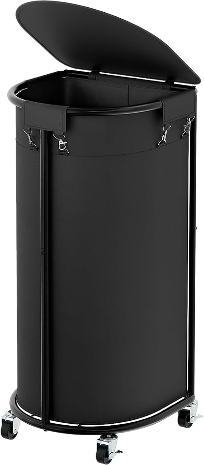 Laundry Hamper with Wheels and Lid, 100L Half Round Rolling Laundry Basket | Gasvadivum Sturdy Metal Frame Laundry Cart with Removable Bag, Dirty Clothes sorter Organizer for Bathroom, Bedroom, Black