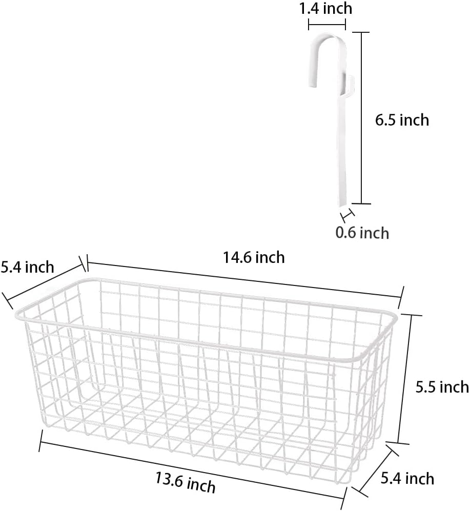 2 Pack Metal Hanging Bedside Basket for Bunk Beds & Collage Dorms - Cabinet Wire Organizer for Storage, Multi-Use Large Organizing Caddy for Bedroom, Office (Black/Large)