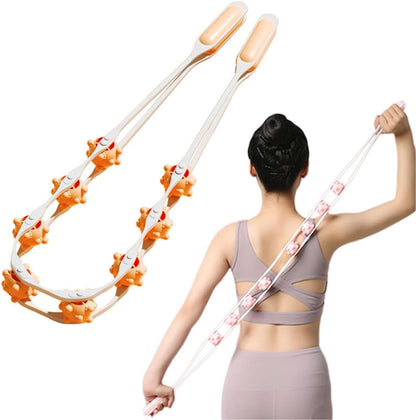 Manual Back Massage Roller Rope, Handheld Massage Ball Roller Anti Cellulite Massage Roller, Fascia Roller Manual Massage Strap for Back Neck Shoulder Waist Leg Muscle Exercise Massage Roller (Pink)