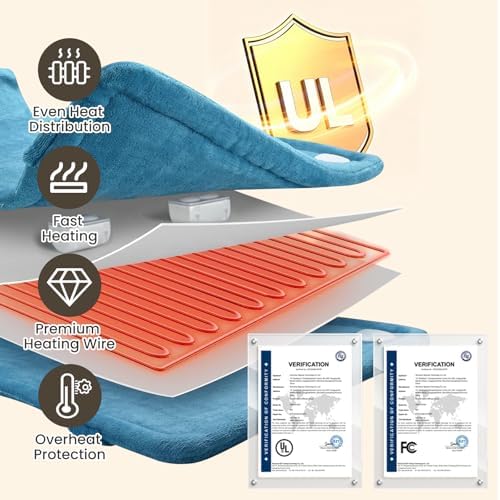DAILYLIFE Heating Pad with Massager for Neck and Shoulders, Wearable Electric Heating Pads for Back Pain Relief, Auto-Shut Off, 6 Heat Settings, 4 Massage Modes, Large Size, UL Certified, Blue