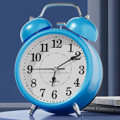 4 Inches Analog Alarm Clocks Retro Backlight Cute Simple Design with Night Light Silent Non-Ticking Battery Operated [Red]