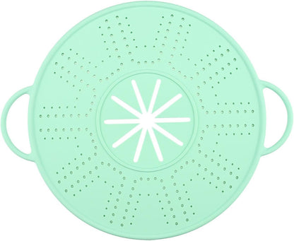 Silicone Spill Stopper Lid, 10.94 in Heat Resistant Splatter Screen with Double Handles for Boil-Over Prevention, Black