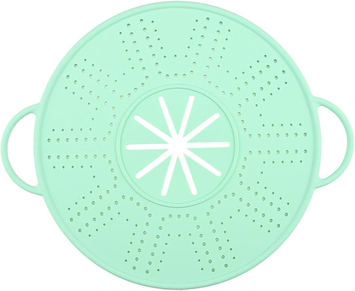 Silicone Spill Stopper Lid, 10.94 in Heat Resistant Splatter Screen with Double Handles for Boil-Over Prevention, Black