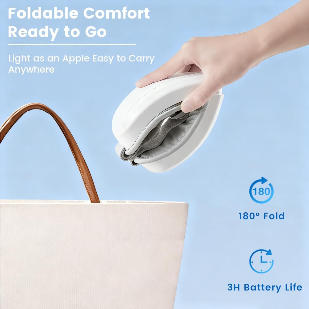 Eye Massager with Heat, Foldable Massaging Eye Mask with Five Massage Modes, Rechargeable Bluetooth Music Sleep Mask for Dry Eyes Relax, Reduce Strain, White