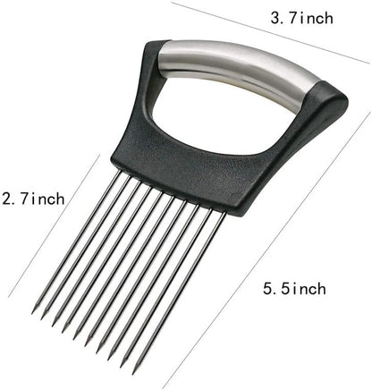 Onion Slice Holder, 2024 New Stainless Steel Holder for Slicing, Chopper Assistant Tool, Cutter for Meat, Onion, Potato, Tomato Kitchen Gadgets (Black, 2 Pack)